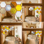Stained Glass Honeycomb Corner, Dripping Honey & Bee Suncatcher Door Topper