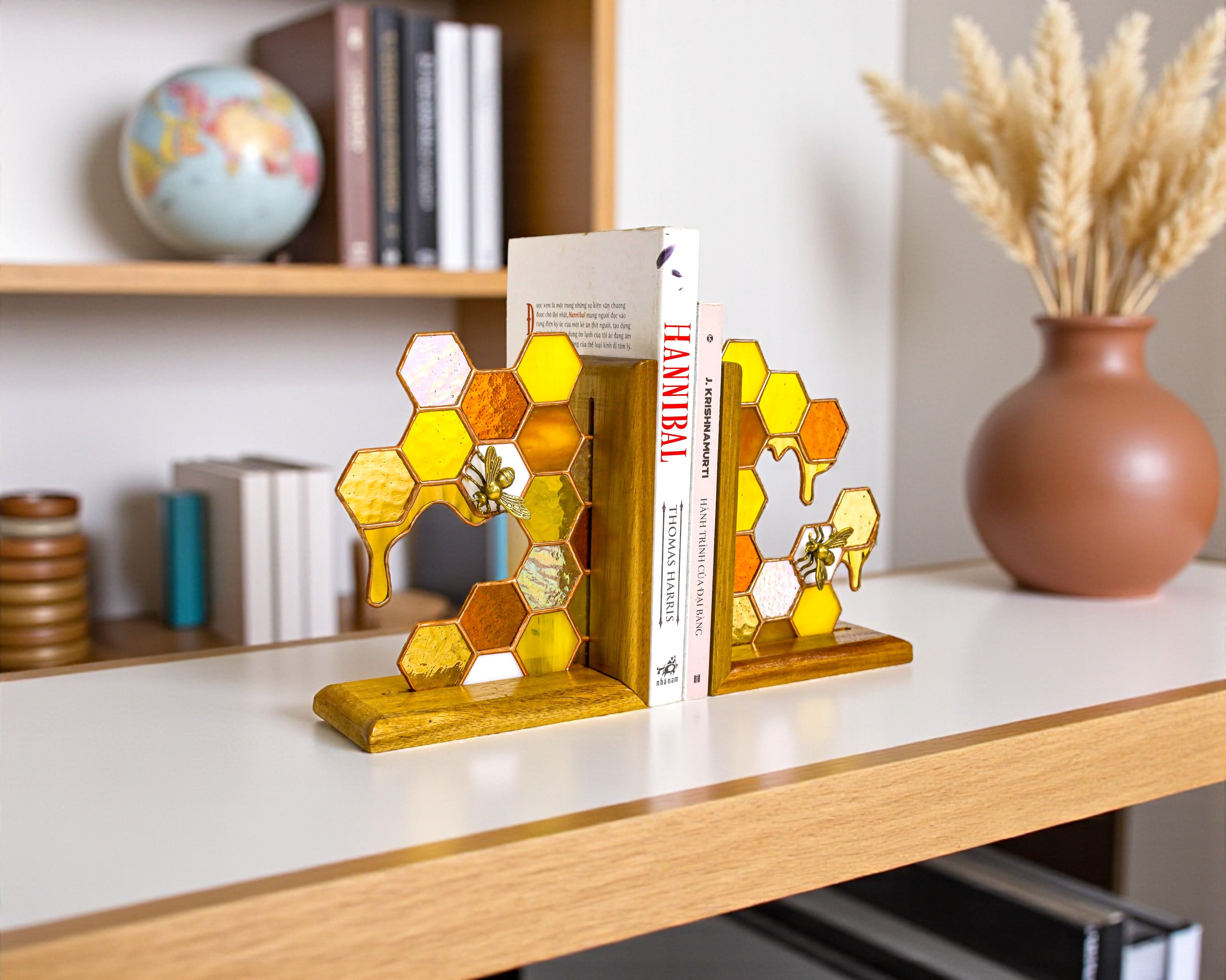 Stained Glass Honeycomb Bookends
