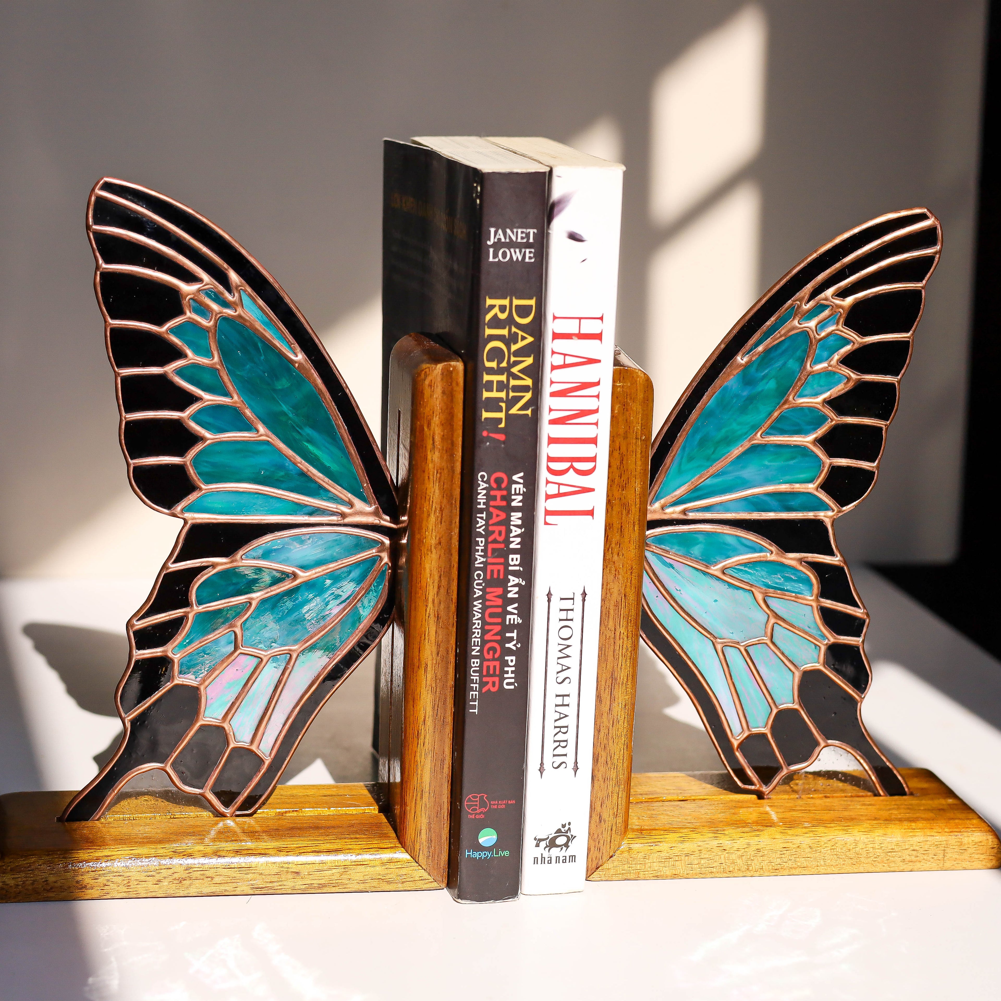 Stained Glass Papilio Ulysses Bookends