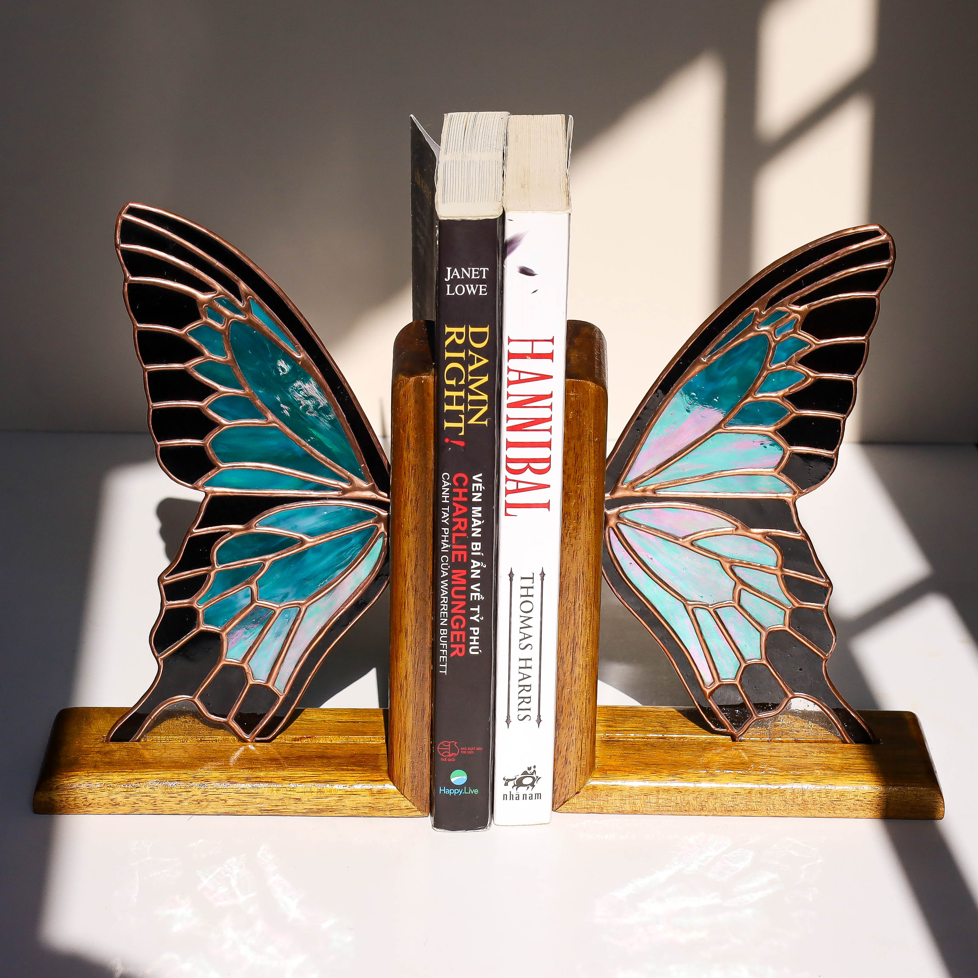Stained Glass Papilio Ulysses Bookends