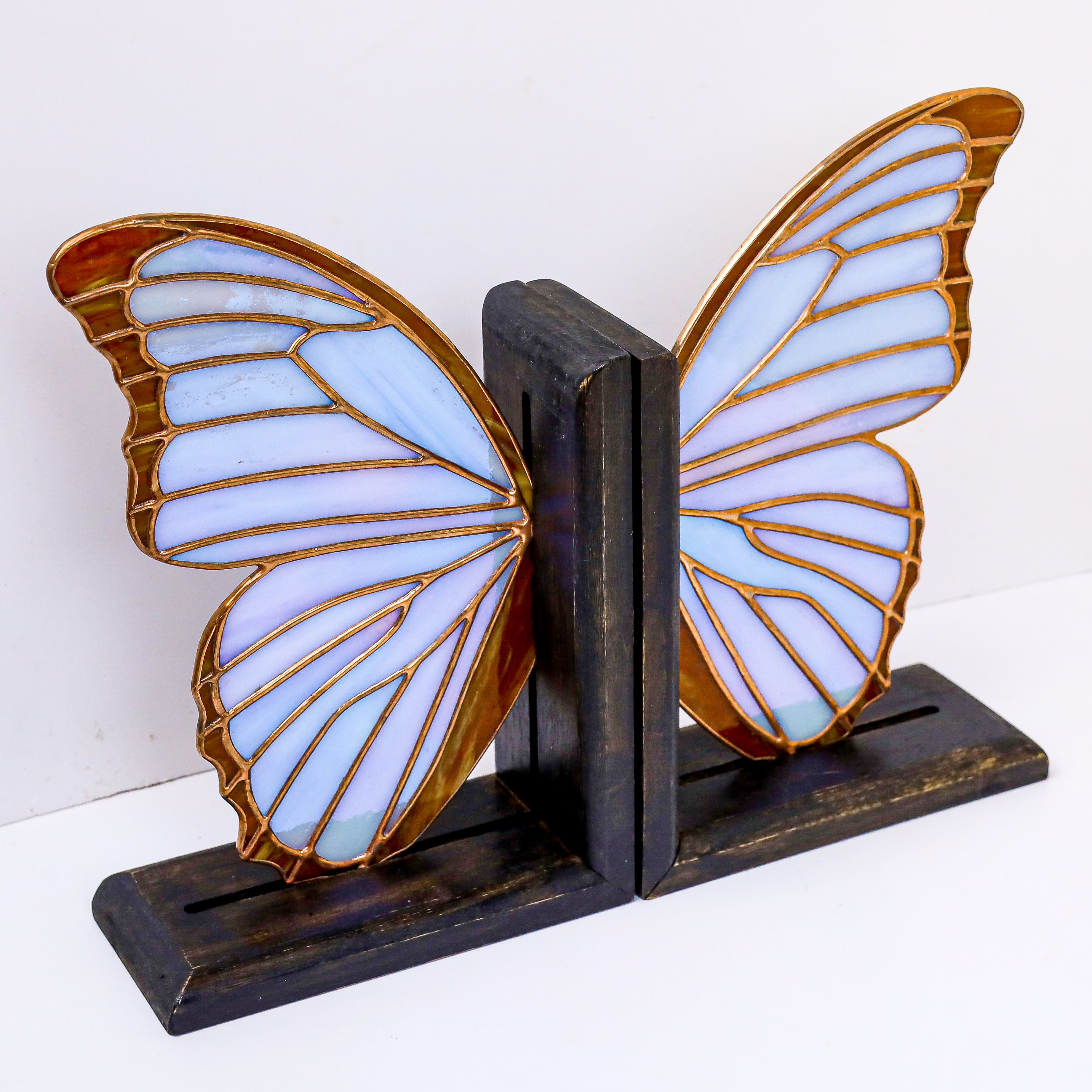 Stained Glass Blue Morpho Godartii Bookends