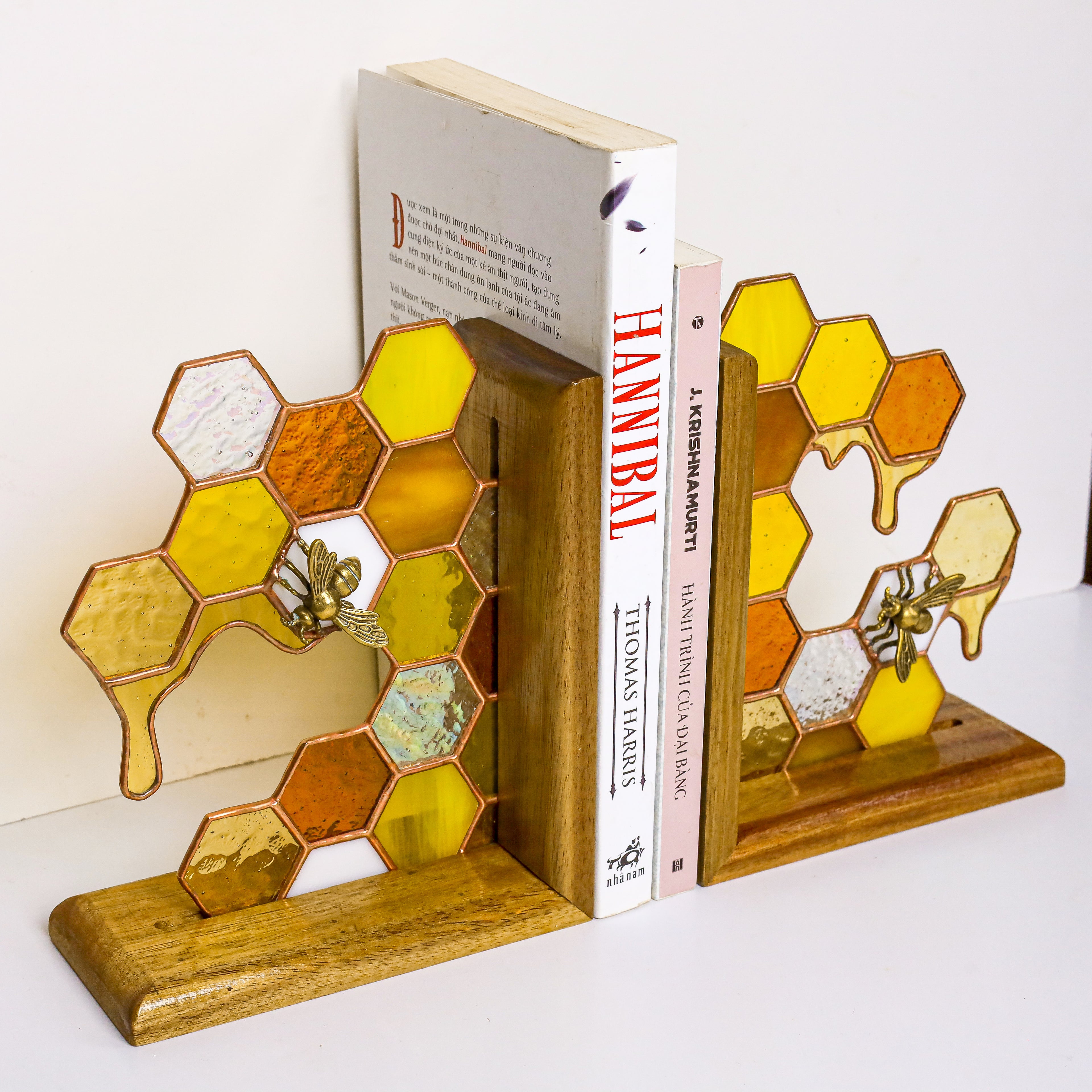 Stained Glass Honeycomb Bookends