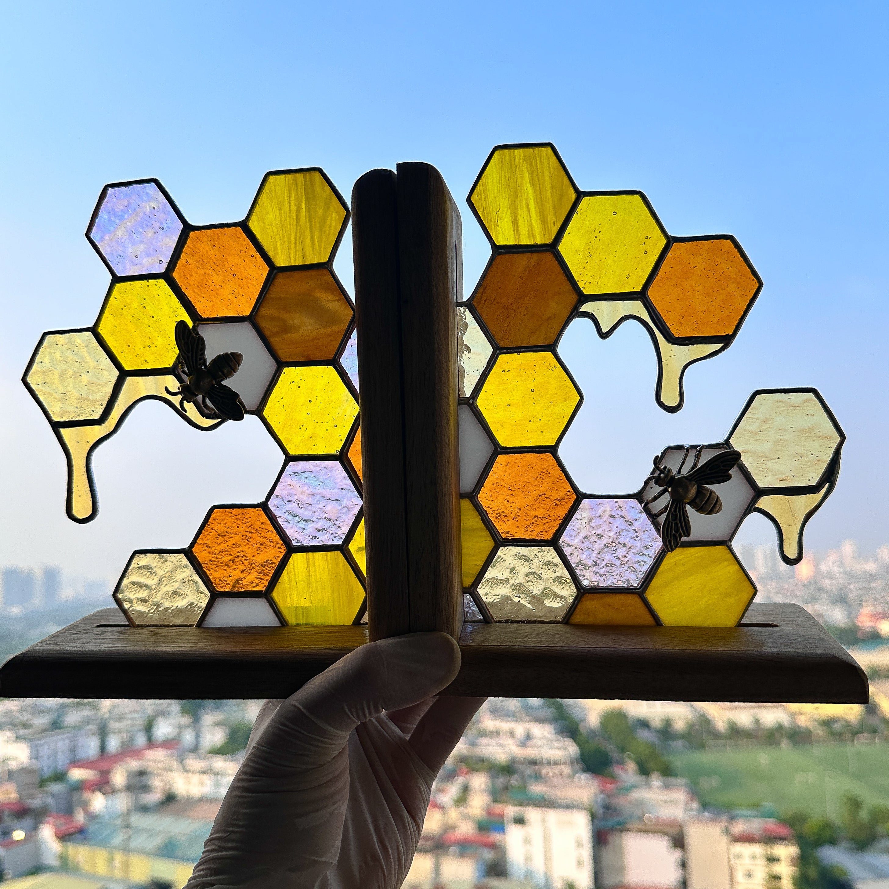 Stained Glass Honeycomb Bookends