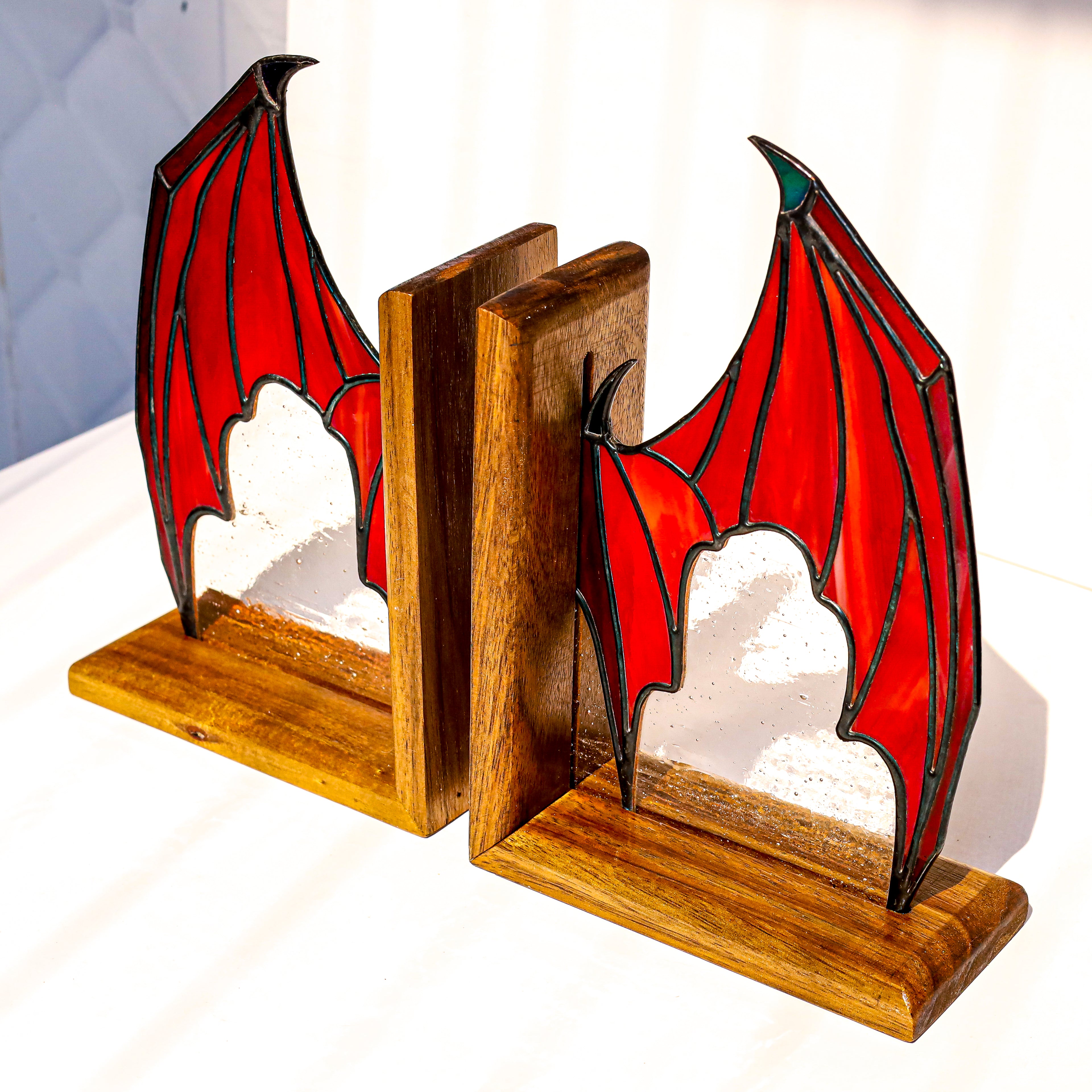 Stained Glass Dragon Wing Bookends