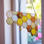 Stained Glass Honeycomb Corner, Dripping Honey & Bee Suncatcher Door Topper