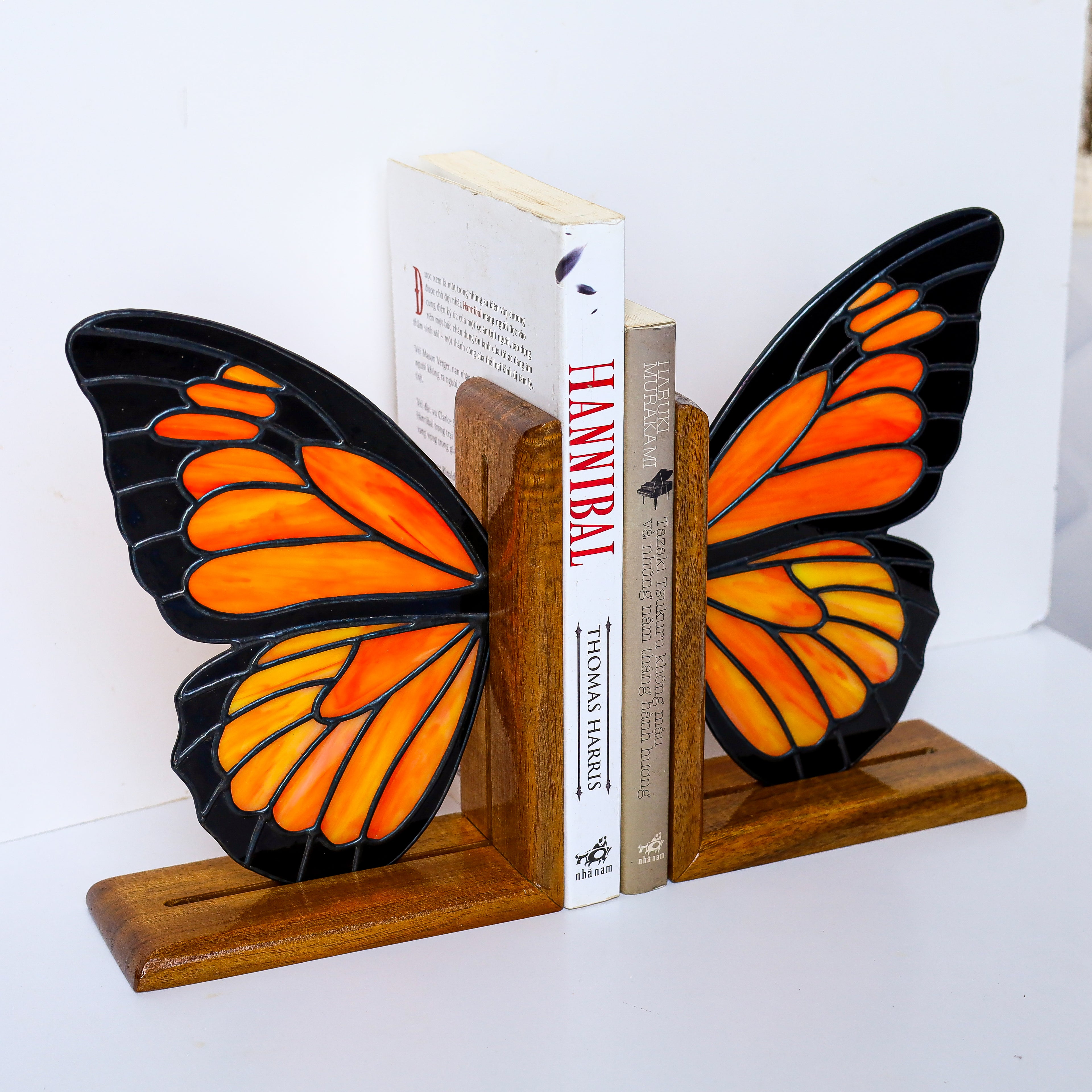 Stained Glass Monarch Butterfly Bookends