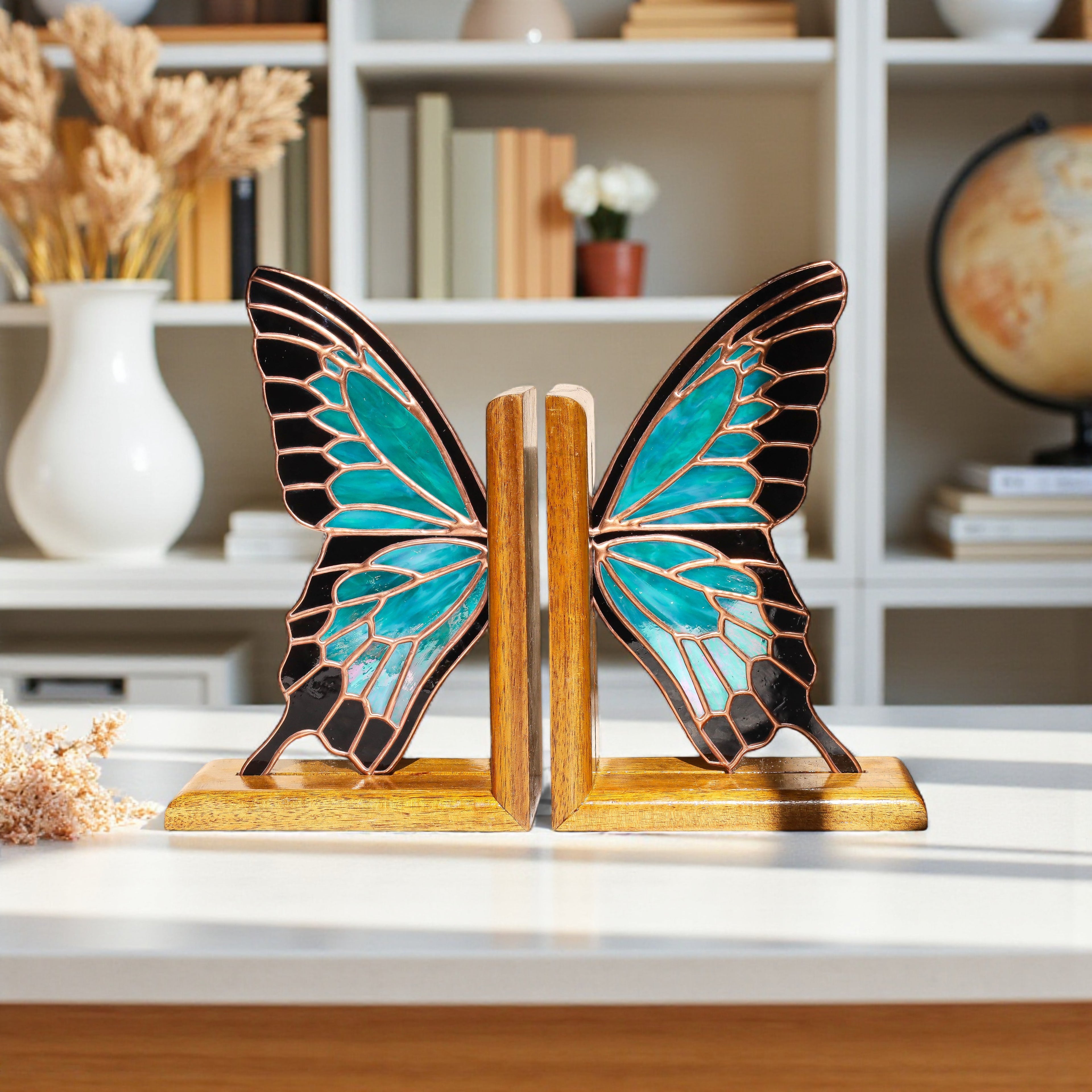 Stained Glass Papilio Ulysses Bookends