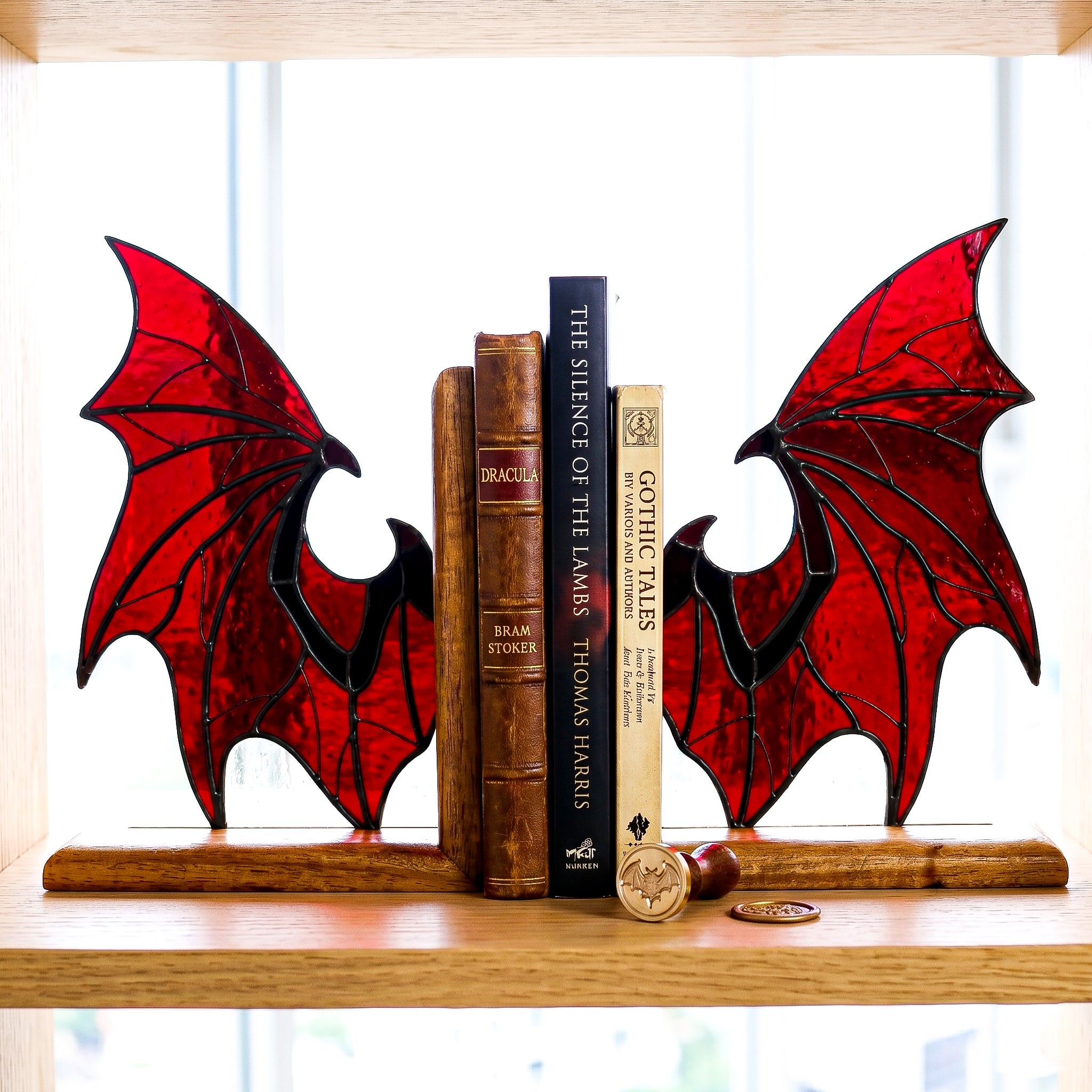 Stained Glass Bat Wings Bookends
