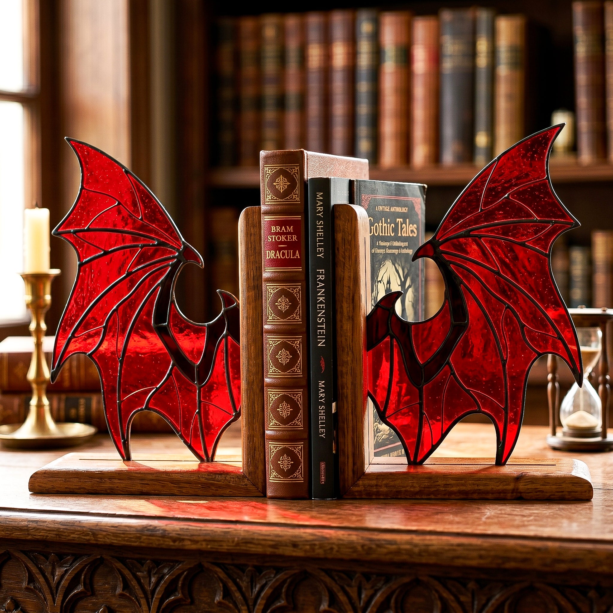 Stained Glass Bat Wings Bookends