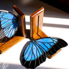 Stained Glass Blue Morpho Butterfly Bookends