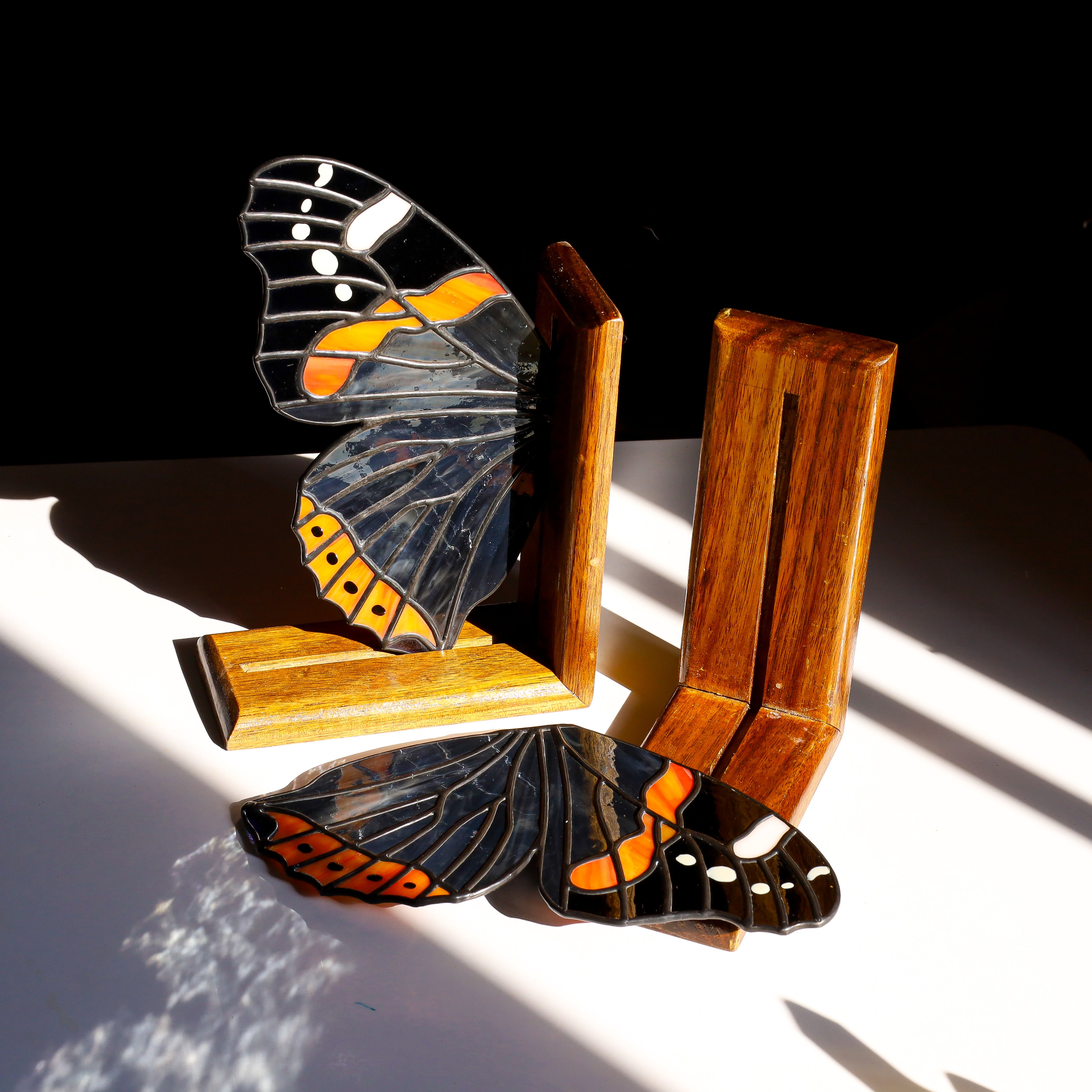 Stained Glass Red Admiral Bookends