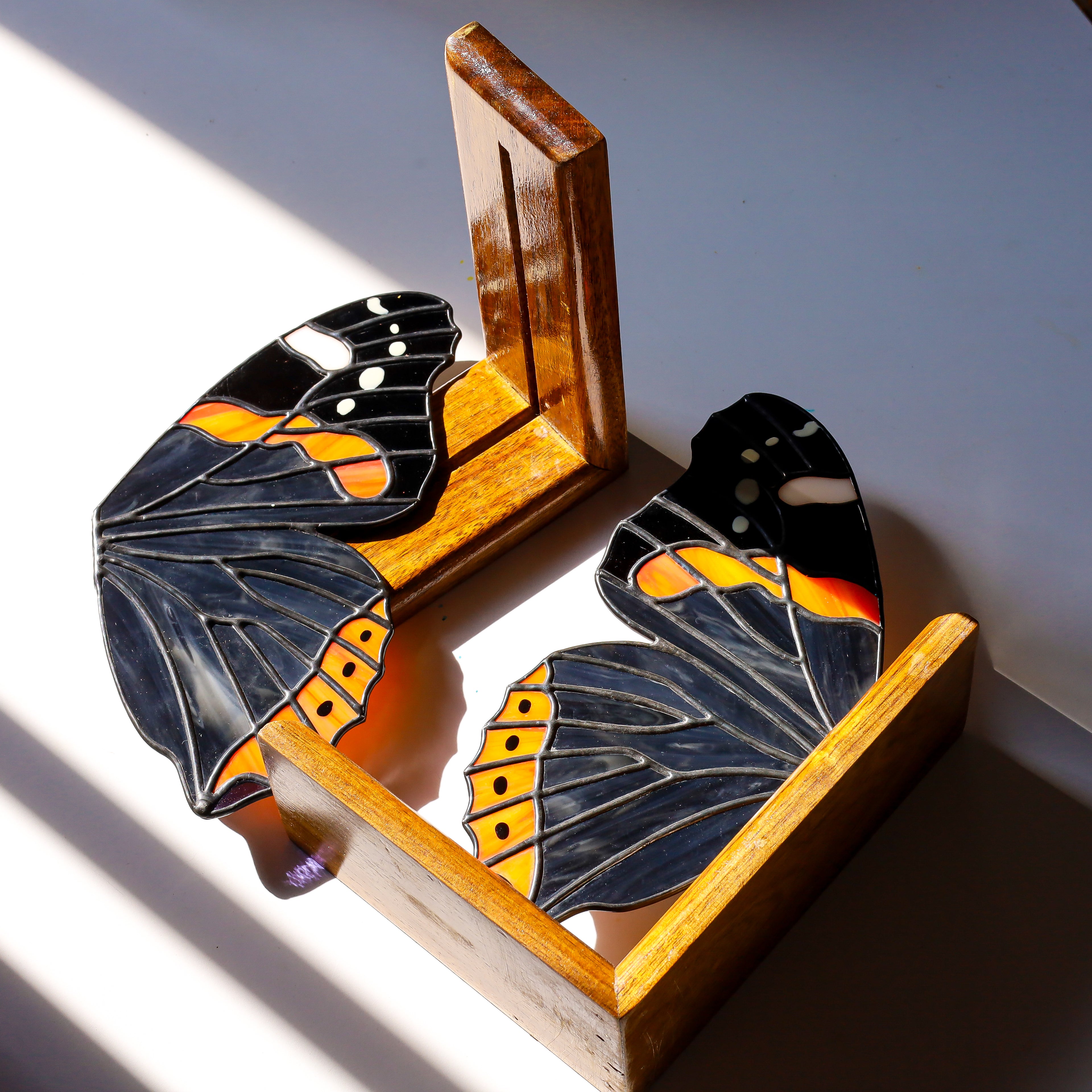 Stained Glass Red Admiral Bookends