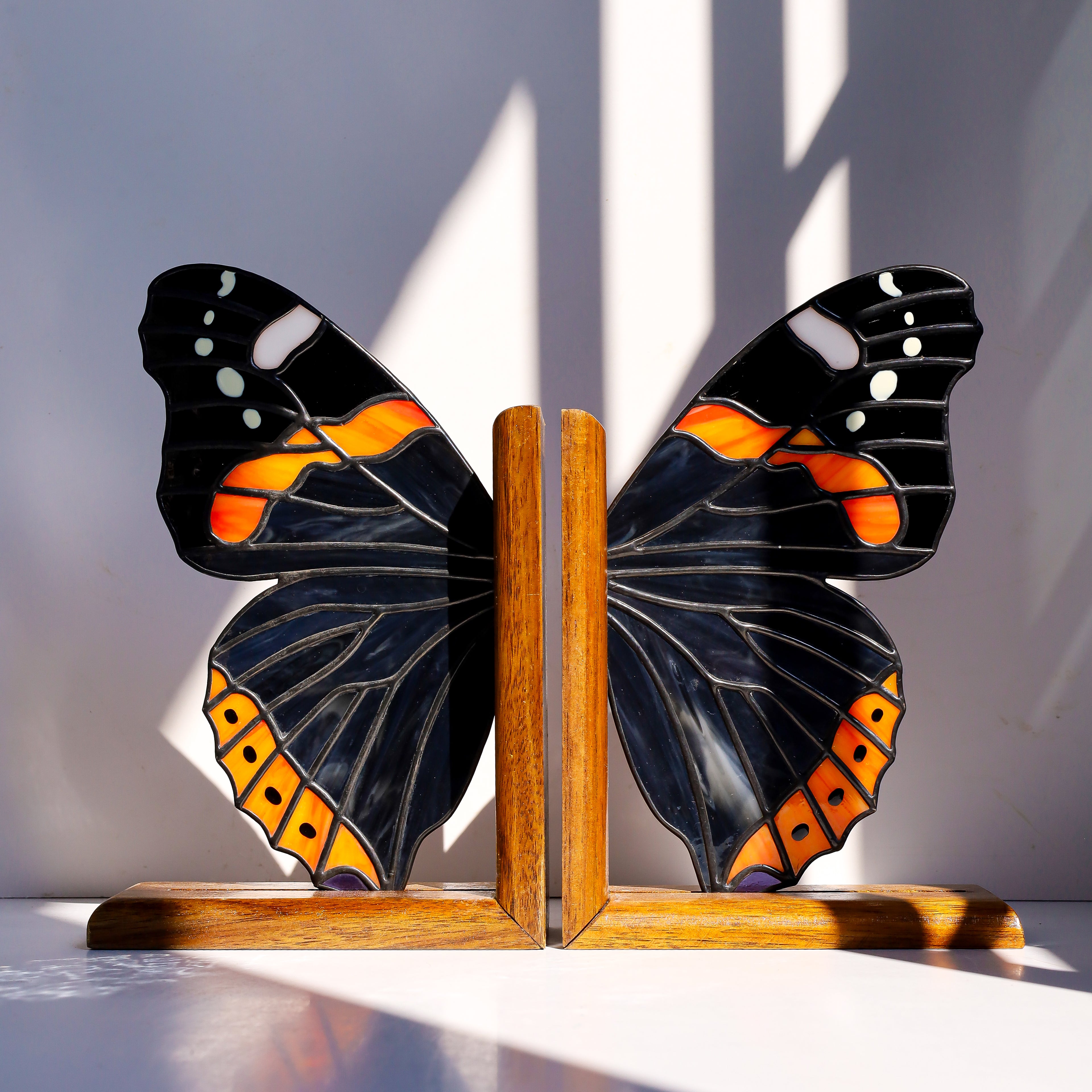 Stained Glass Red Admiral Bookends