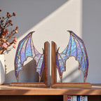 Iridescent Stained Glass Dragon Wing Bookends