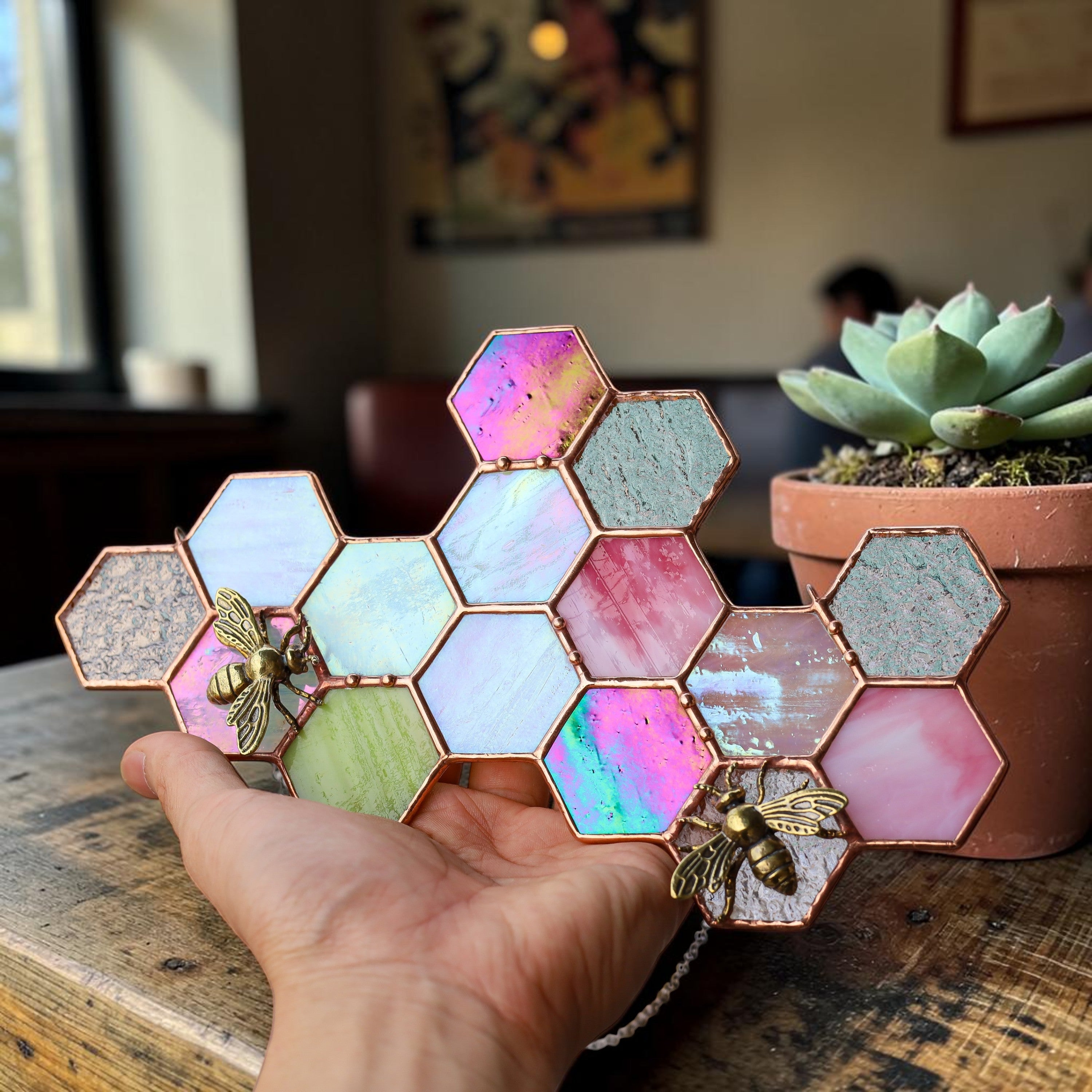 Stained Glass Honeycomb Suncatcher