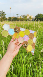 Stained Glass Honeycomb Corner, Dripping Honey & Bee Suncatcher Door Topper