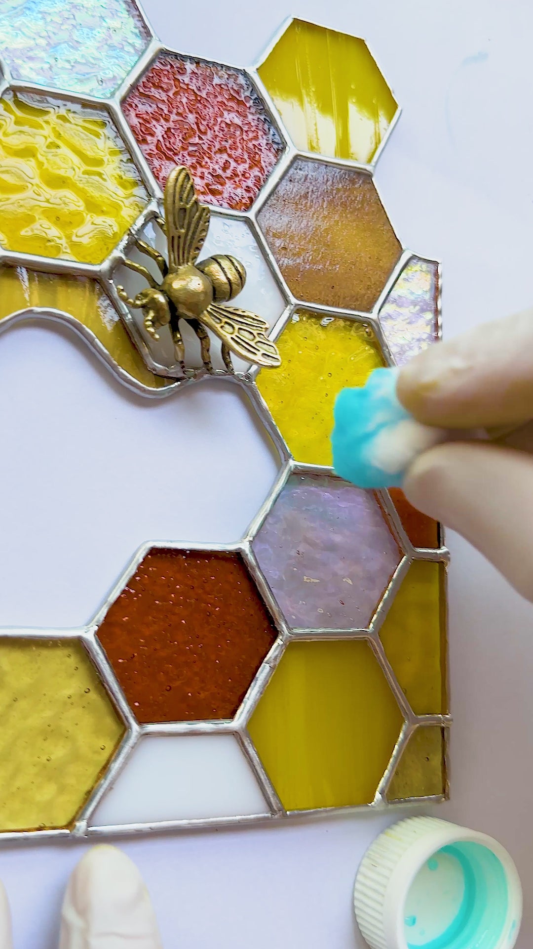 Stained Glass Honeycomb Bookends