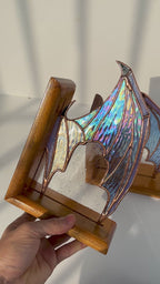 Iridescent Stained Glass Dragon Wing Bookends