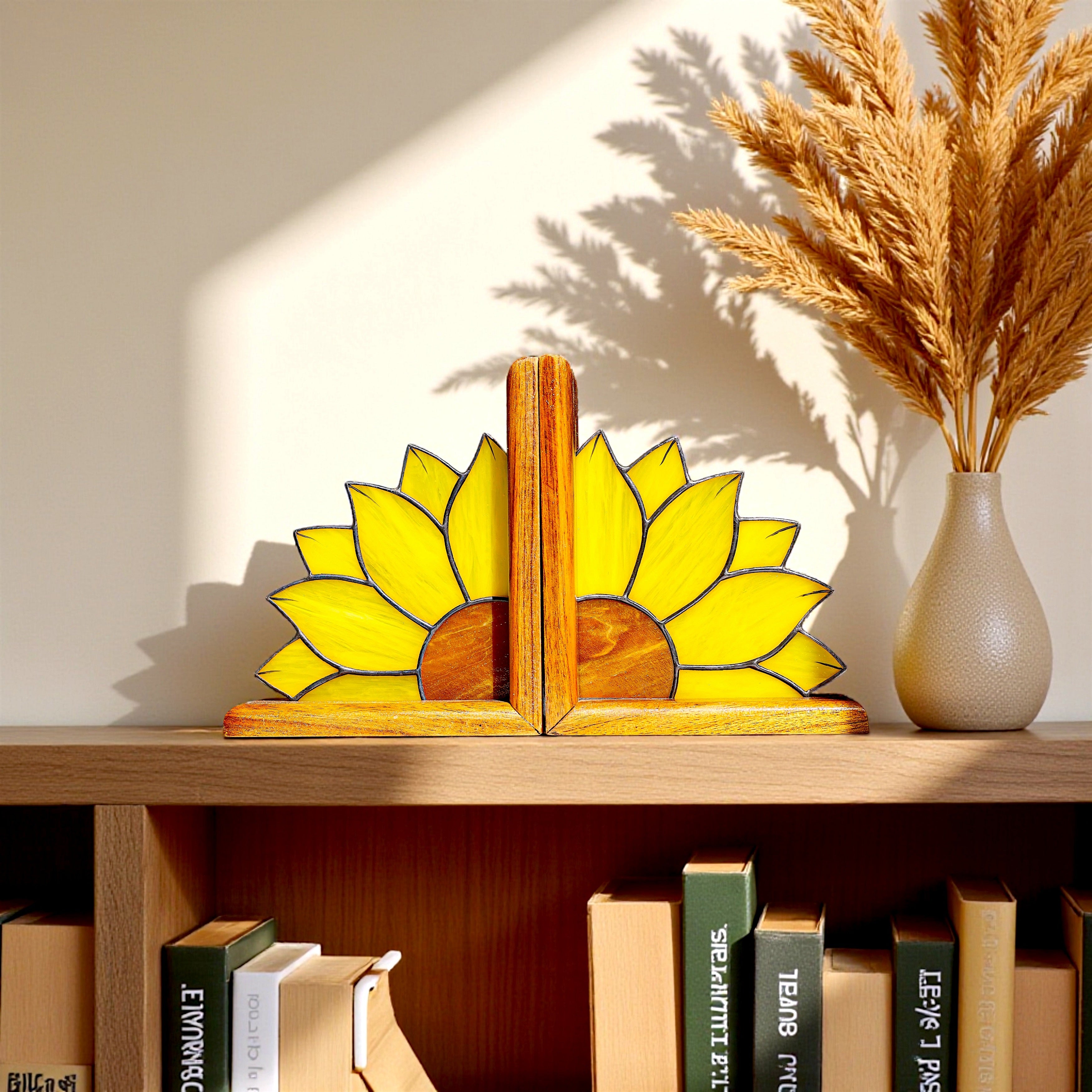 Stained Glass Sunflower Bookends