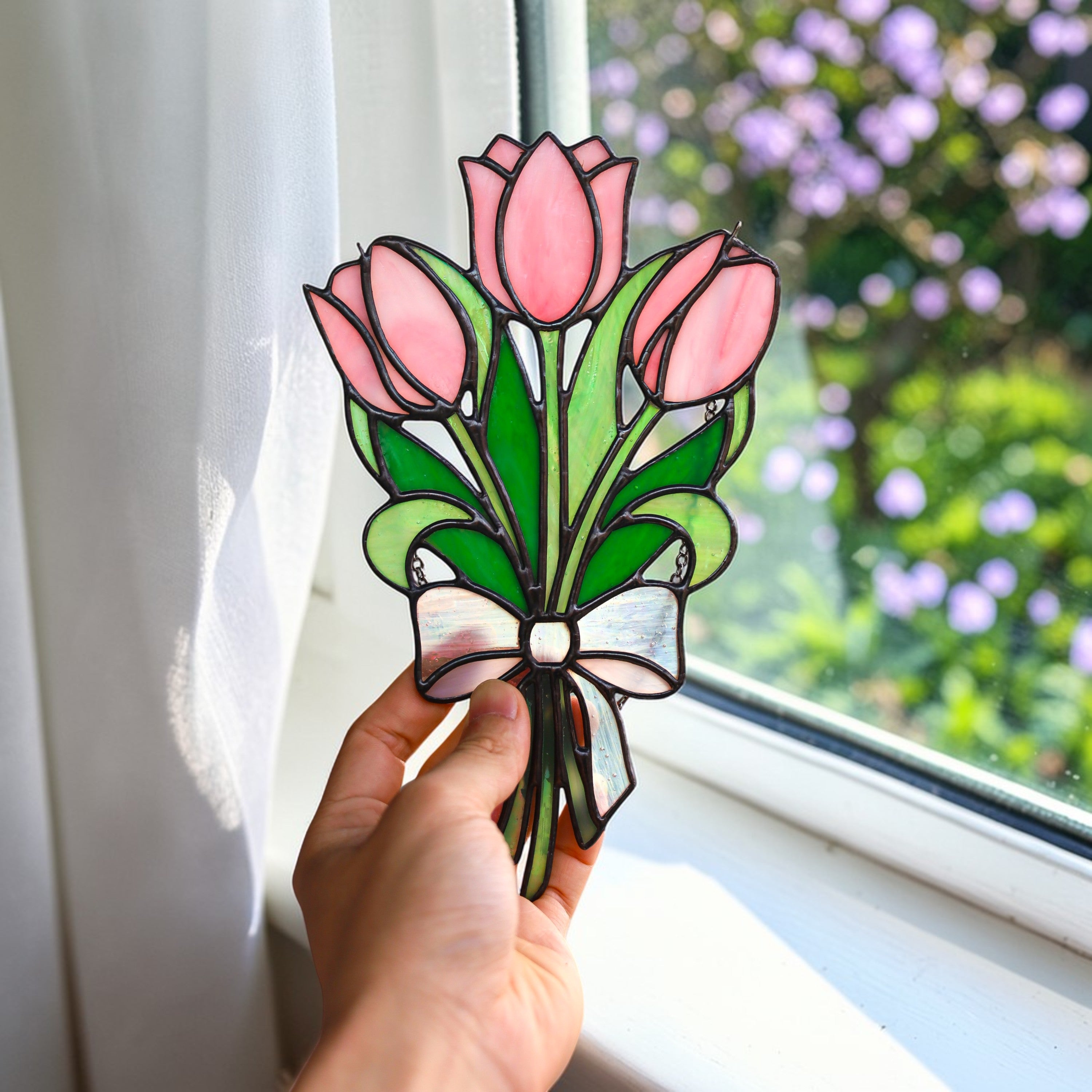 Stained Glass Tulip Bouquet Suncatcher