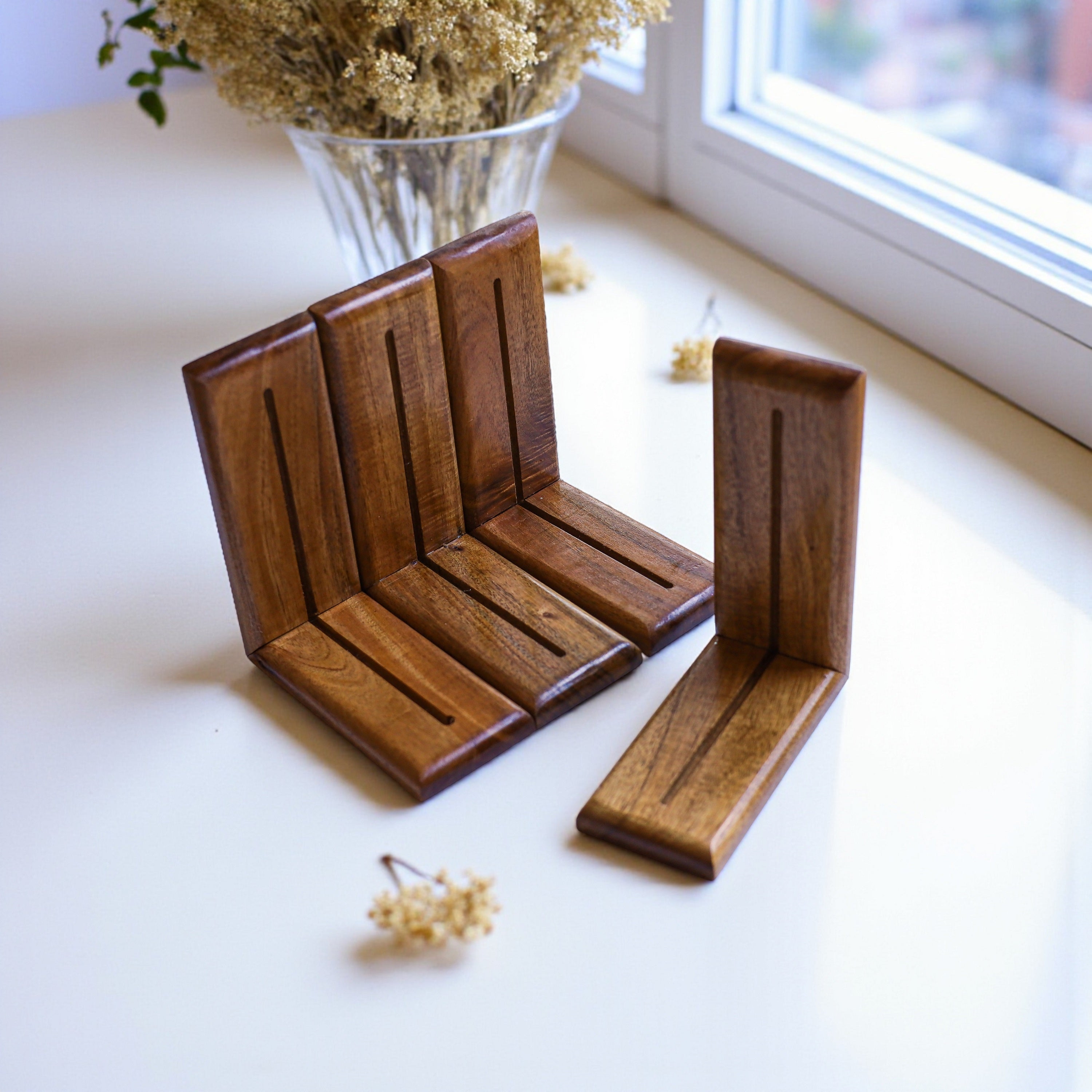Slotted Solid Wood Bookend Bases for Stained Glass Art