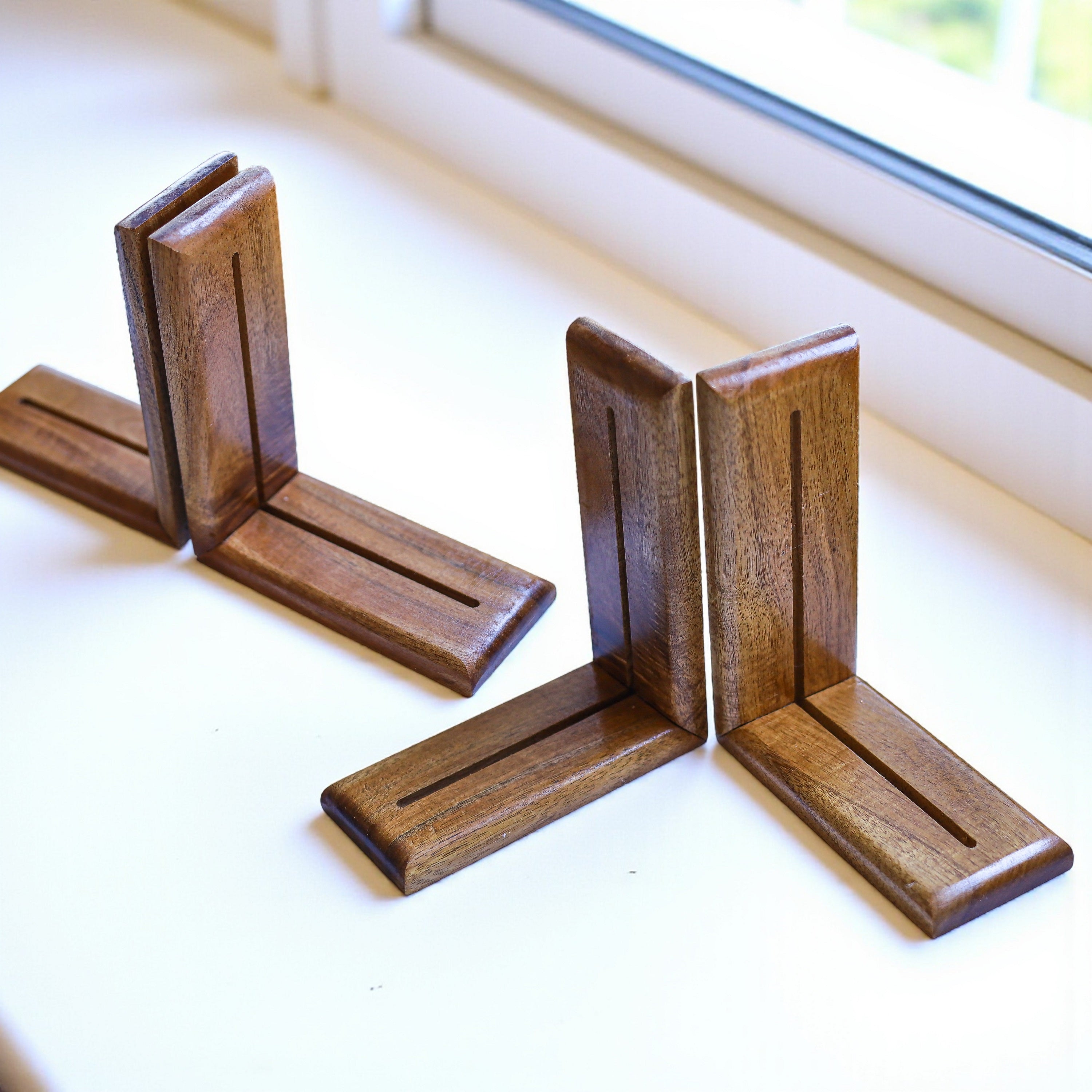 Slotted Solid Wood Bookend Bases for Stained Glass Art